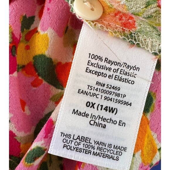 Terra & Sky 14W 0X 100% Rayon Pink Orange Floral Blouse Short Sleeve - Picture 4 of 8